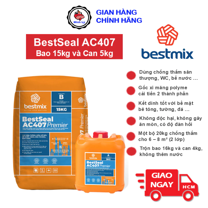 Bộ 20kg BestSeal AC407 Vữa Chống Thấm WC Sân Thượng Tầng Hầm