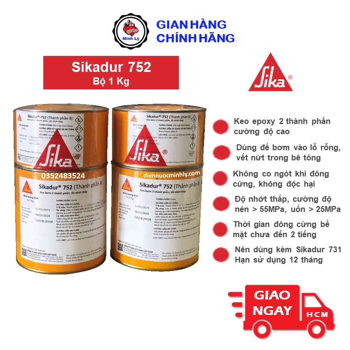 Bộ 1Kg SIKADUR 752 Keo Chống Thấm Epoxy Cường Độ Cao