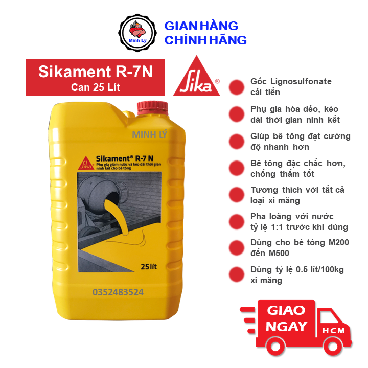 Can 25 Lít Phụ Gia Siêu Dẻo SIKAMENT R7 N Tăng Cường Độ và Độ Sụt Cho Bê Tông