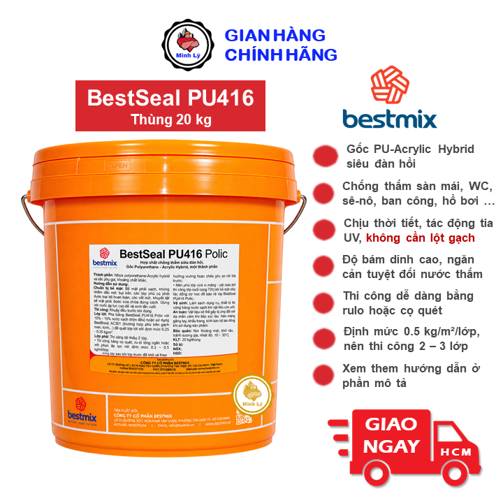 Thùng 20kg BestSeal PU416 Màng Chống Thấm Nền Gạch Sân Thượng Siêu Đàn Hồi