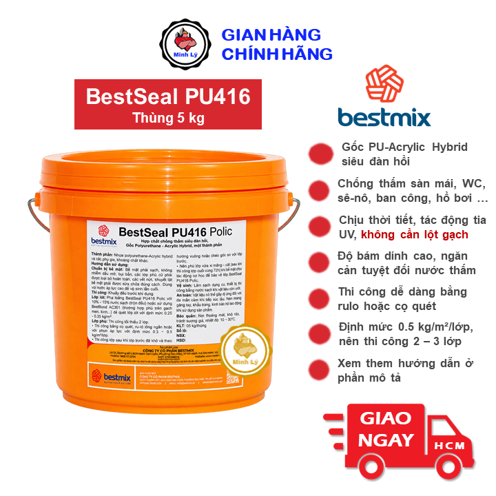 Thùng 5kg BestSeal PU416 Chống Thấm Sân Thượng Siêu Đàn Hồi