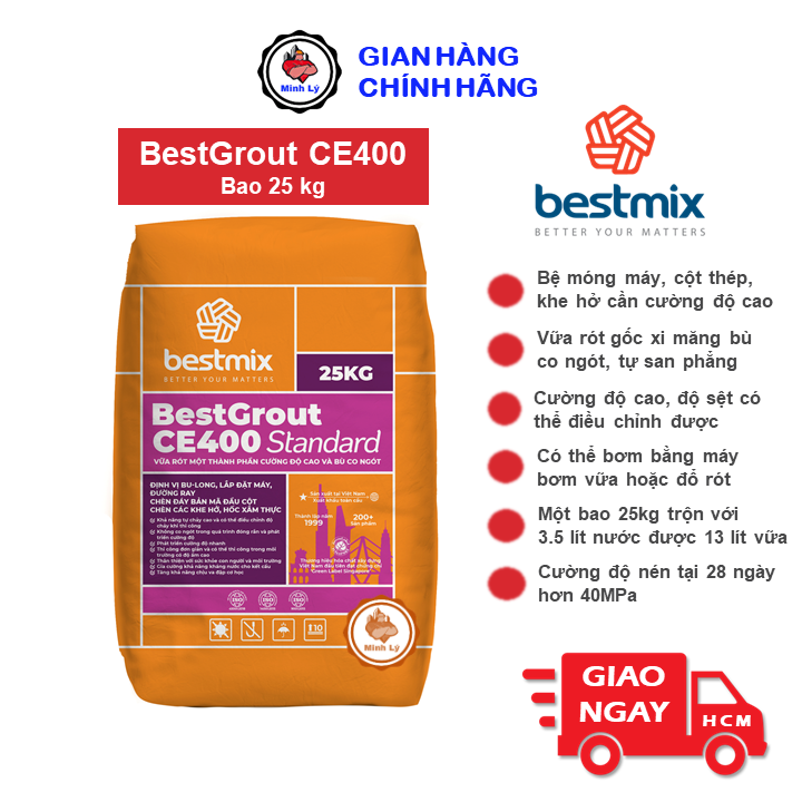 Bao 25kg BESTGROUT CE400 Vữa Rót Cường Độ Cao Không Co Ngót Hãng Bestmix