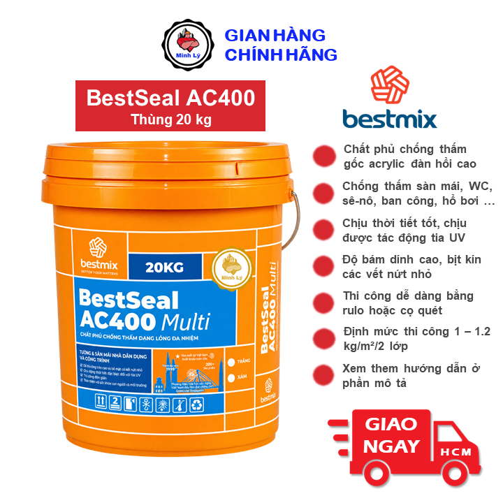 Thùng 20kg BestSeal AC400 Chống Thấm Đàn Hồi Cao Co-polymer Sàn Mái WC Bể Nước