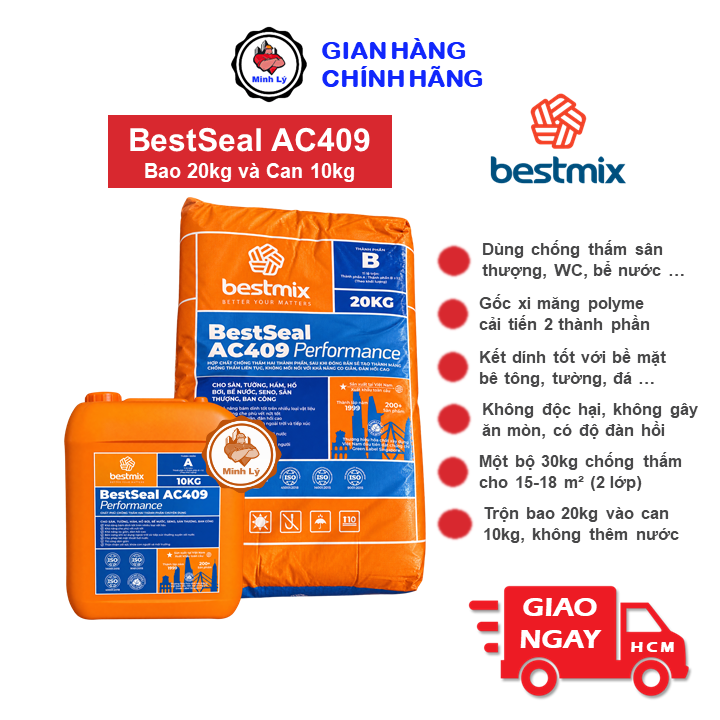 Bộ 30kg BESTSEAL AC409 Vữa Chống Thấm Bể Bơi WC Sân Thượng Tầng Hầm