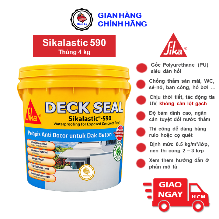 Thùng 4kg Sikalastic 590 Deck Seal Chống Thấm Sân Thượng Không Đục Gạch