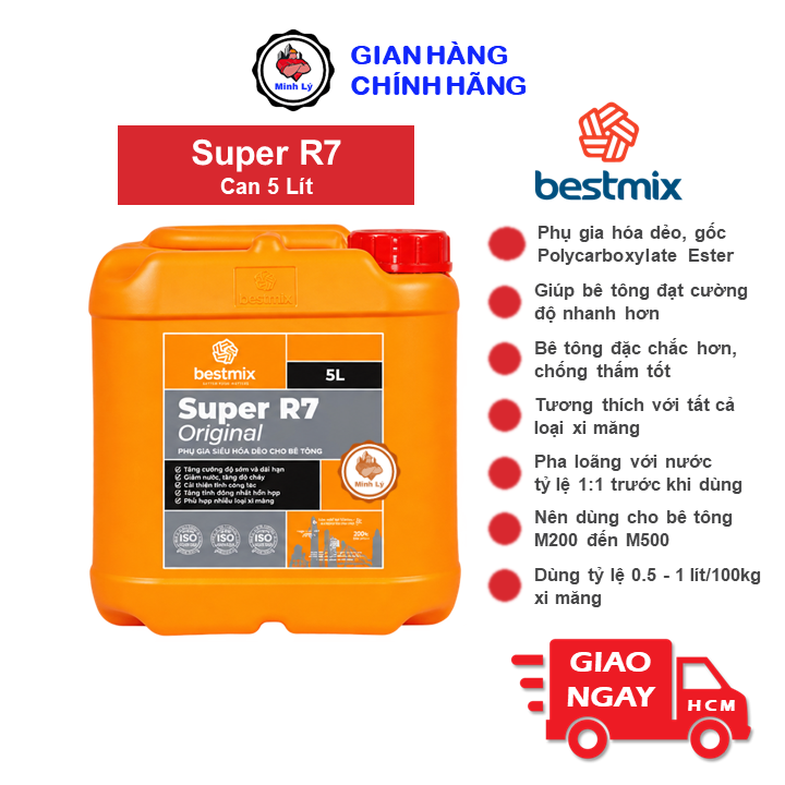 Can 5L Super R7 Phụ Gia Siêu Dẻo Tăng Cường Độ Cho Bê Tông