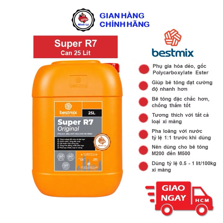 Can 25L Phụ Gia Siêu Dẻo Super R7 Tăng Cường Độ Cho Bê Tông
