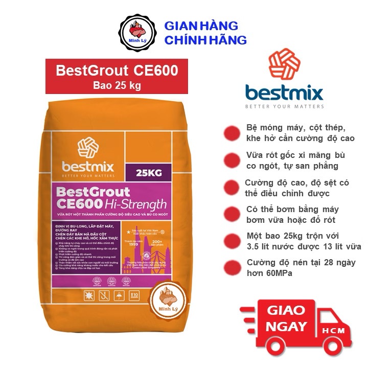 Bao 25kg BestGrout CE600 Vữa Rót Cường Độ Cao Không Co Ngót